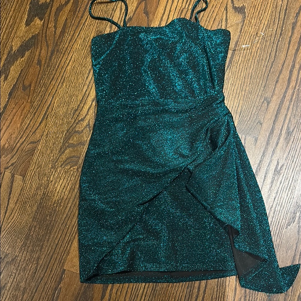 Trixxi Green Asymmetrical Wrap Mini Dress